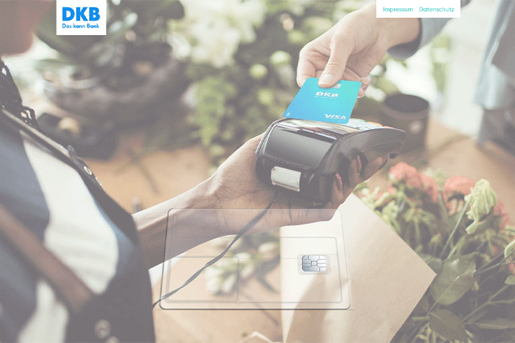 Animierte Grafik: Eindruck des Onepagers zur neuen DKB Visa Debitkarte Animierte Grafik der DKB Visa Debitkarte