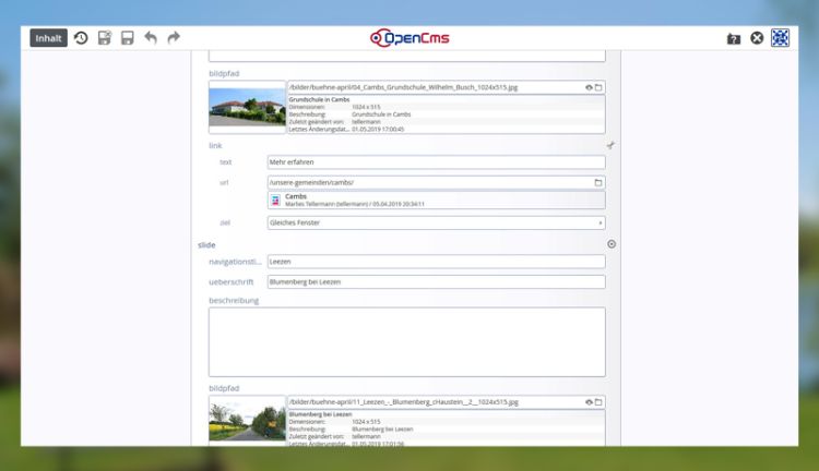 Amt Crivitz - Einfaches Content Mananagement mit OpenCms Bearbeitungsmaske Content Management System OpenCms des Amt Crivitz