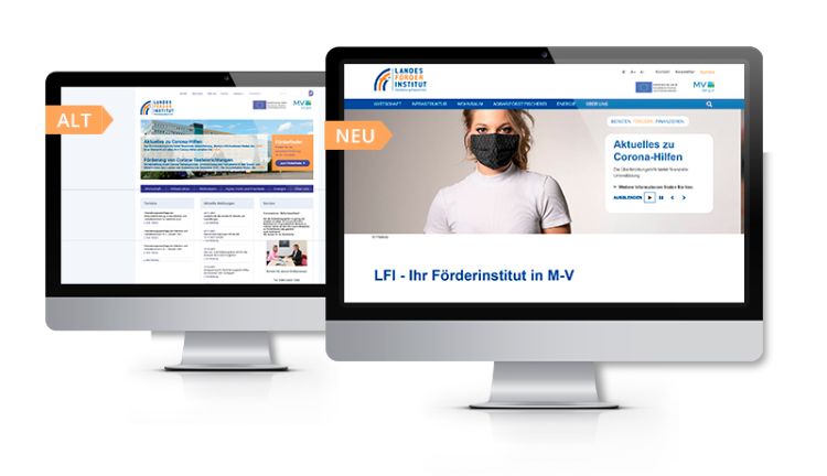 Startseite der LFI-Website vor und nach dem Relaunch Startseite der LFI-Website vor und nach dem Relaunch
