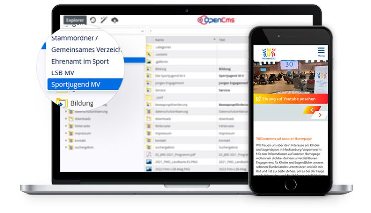 Backend der Multisite, abgebildet als Mockup