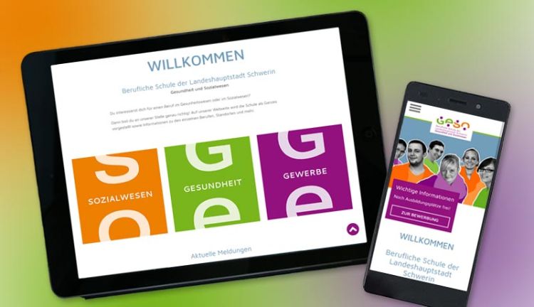 Screen der geso Schwerin Website auf Tablet und Smartphone Screen der geso Schwerin Website auf Tablet und Smartphone