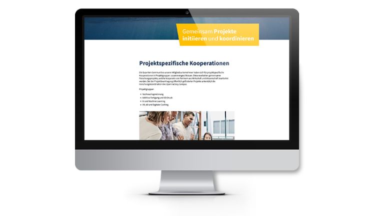 OFC Projektspezifische Kooperation Ansicht des Projektseite des Websiteauftritts des Open Factory Campus e.V.
