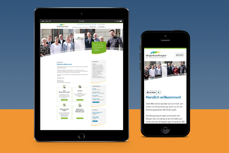 Website des Bürgerbeauftragten auf Tablet und Smartphone Website des Bürgerbeauftragten MV auf Tablet und Smartphone