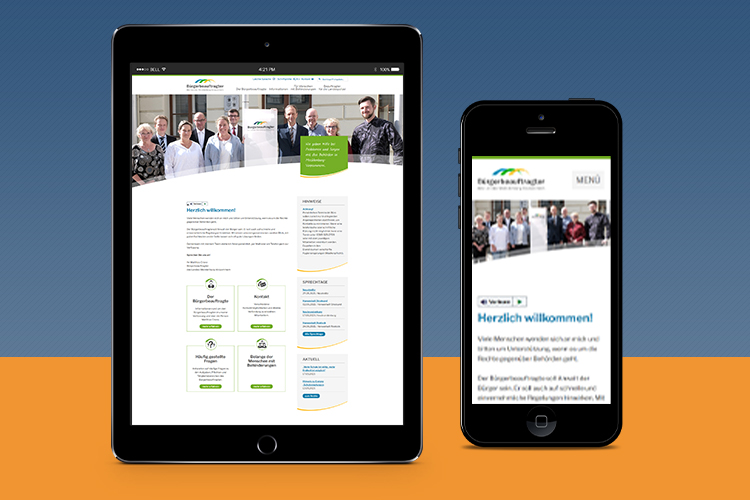 Website des Bürgerbeauftragten MV auf Tablet und Smartphone