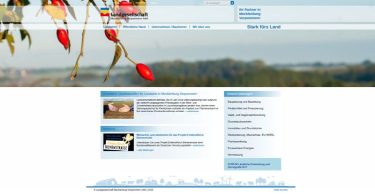 Screen alte Startseite der Landgesellschaft Mecklenburg-Vorpommern Screen alte Startseite der Landgesellschaft Mecklenburg-Vorpommern
