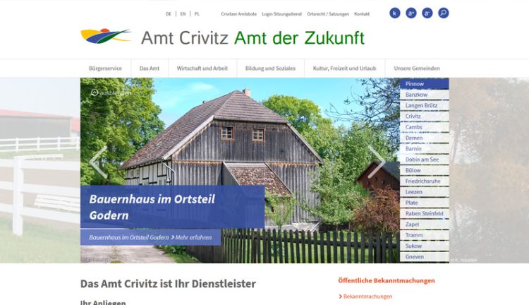 Webseite von Amt Crivitz