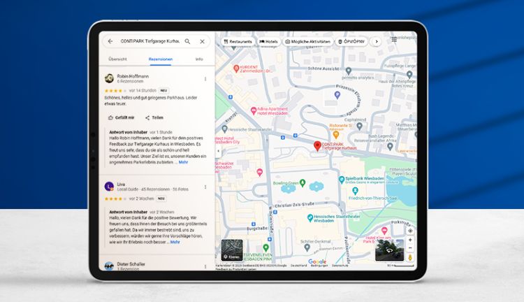 Google Maps Feed von einer Contipark Parkeinrichtung auf einem Tablet