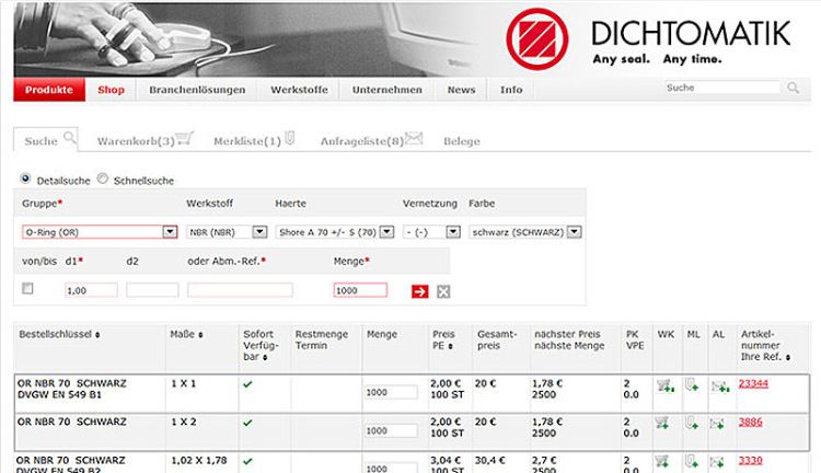 Der Webshop der Dichtomatik GmbH Der Webshop der Dichtomatik GmbH