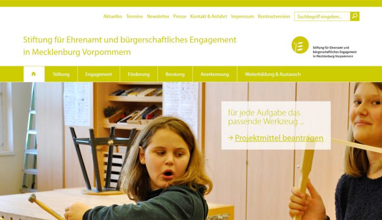 Webseite von der Ehrenamtsstiftung MV