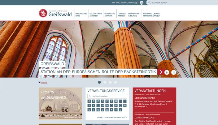 Webseite der Universitäts- und Hansestadt Greifswald