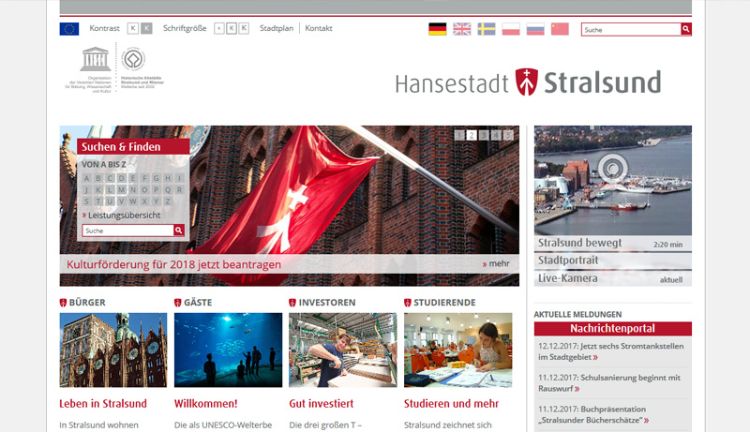 Website der Hanse­stadt Stral­sund