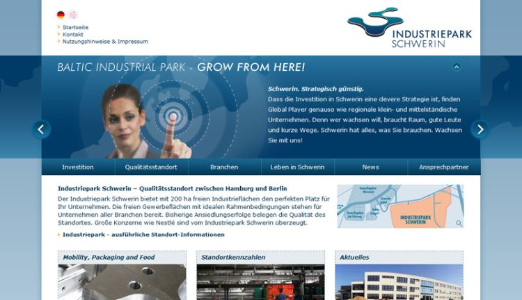 Webseite vom Industriepark Schwerin