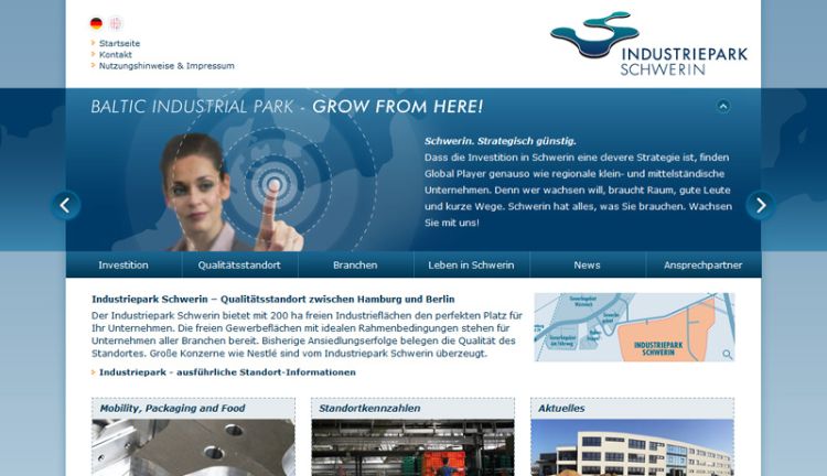 Webseite vom Industriepark Schwerin Webseite vom Industriepark Schwerin