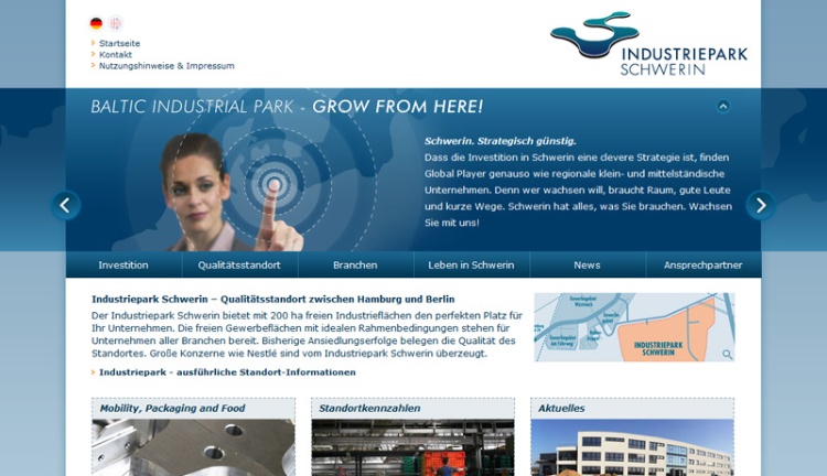Webseite vom Industriepark Schwerin Webseite vom Industriepark Schwerin