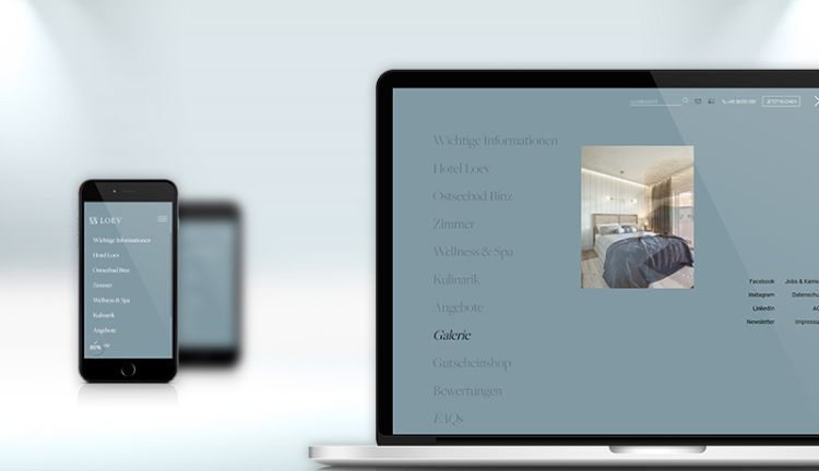 Menueansicht der LOEV Webseite für Desktop und Mobil
