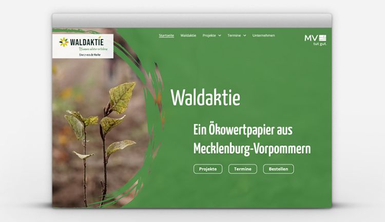 Webseite von Waldaktie Darstellung Startseite von der Seite Waldaktie