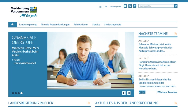 Webseite vom Regierungsportal M-V Webseite vom Regierungsportal M-V