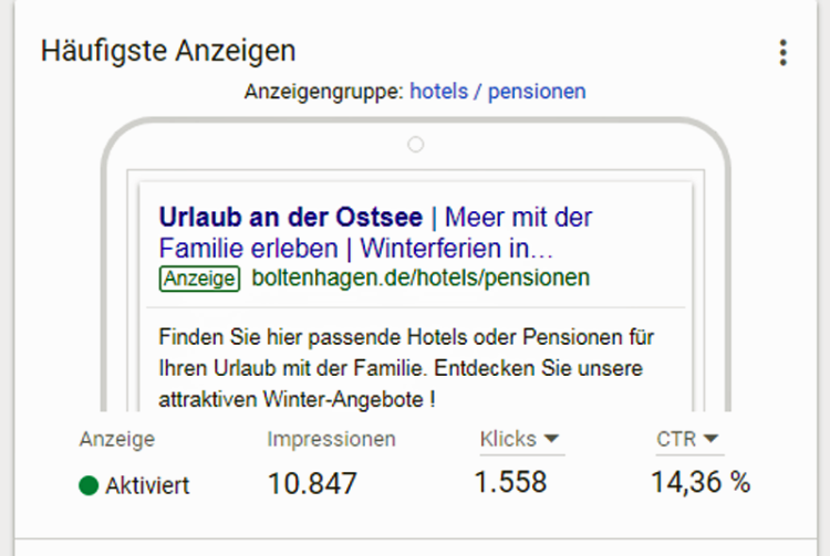 Anzeigenbeispiel aus der Google Ads-Kampagne