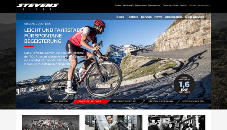 Webseite von Stevens Bikes