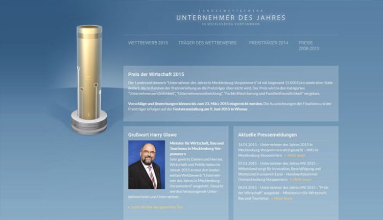 Webseite vom Unternehmerpreises in MV Webseite vom Unternehmerpreises in MV