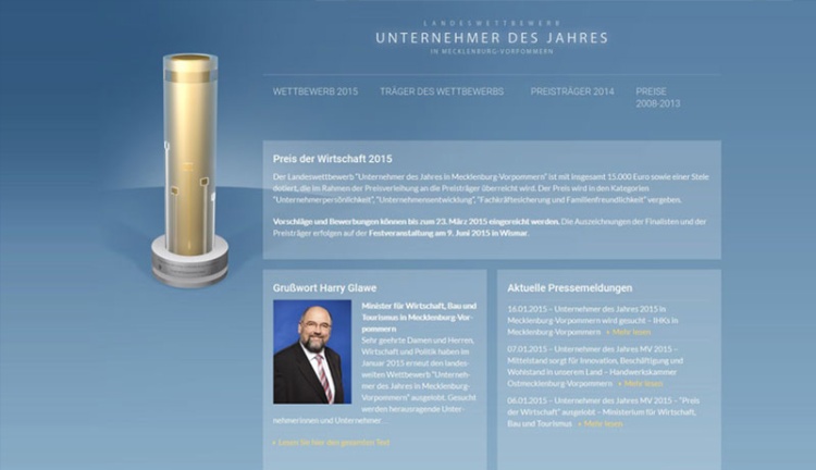 Webseite vom Unternehmerpreises in MV Webseite vom Unternehmerpreises in MV