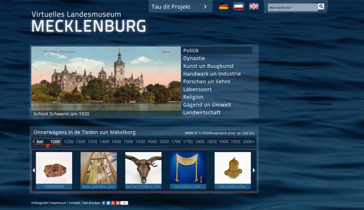 Webseite vom Virtuellen Landesmuseums Mecklenburg