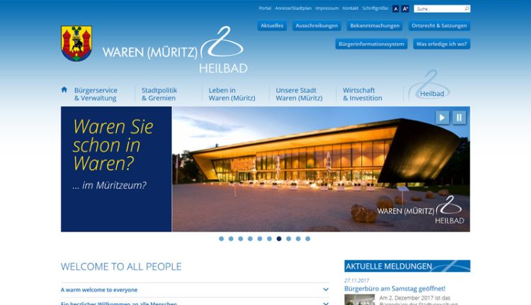 Webseite von Waren Müritz Webseite von Waren Müritz