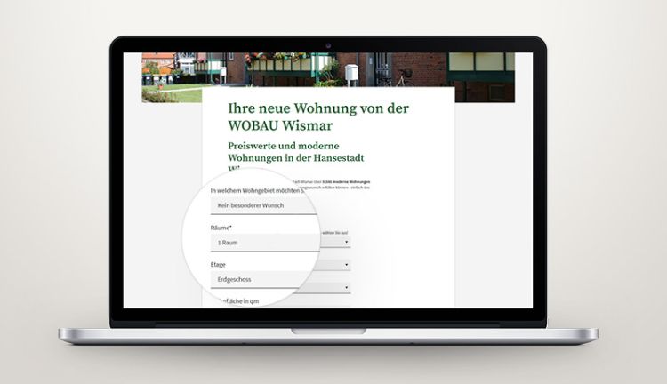 Ansicht Online-Formular auf der Wobau-Website mit vergrößerter Darstellung der Formularfelder